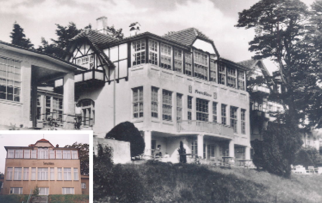 Die Ostseeresidenz Seeschloss war in den 1950er Jahren (gr. Foto) noch ein Schmuckstück, verkam dann in DDR- Zeiten zum schmucklosen Ferienheim. 
